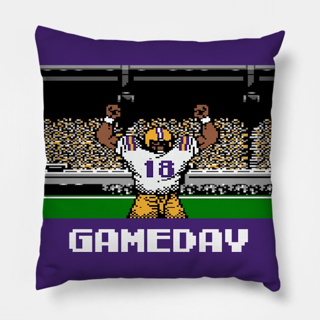 Purple and Gold Football Gameday Retro 8 Bit Linebacker Pillow by SLAG_Creative