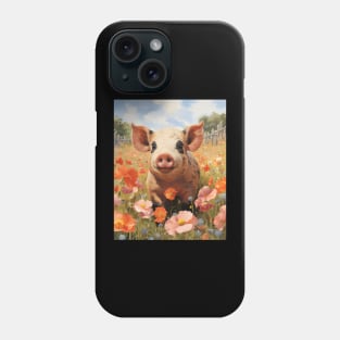 Retro Vintage Cute Pig in Field - Charming Artwork for Pig Lovers Phone Case