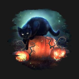 Black Halloween Cat T-Shirt