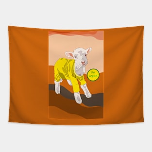 Yellow Jumper Lamb Design. Go Vegan! Tapestry