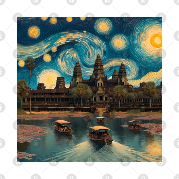 Angkor Wat, Cambodia, in the style of Vincent van Gogh's Starry Night by CreativeSparkzz