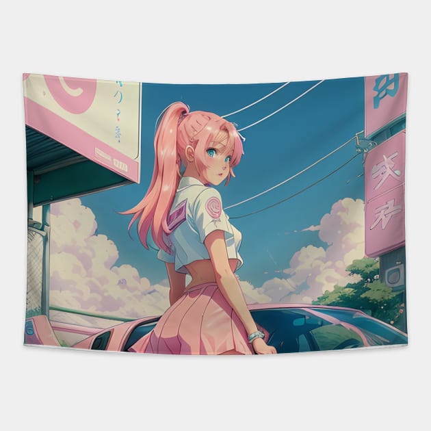 R34 Anime in Pink Style Tapestry by vamarik