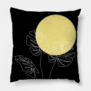 One Line Monstera Leaves Minimal Pillow