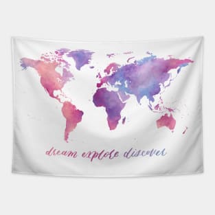 Pastel Watercolour World Map - Dream Explore Discover Tapestry