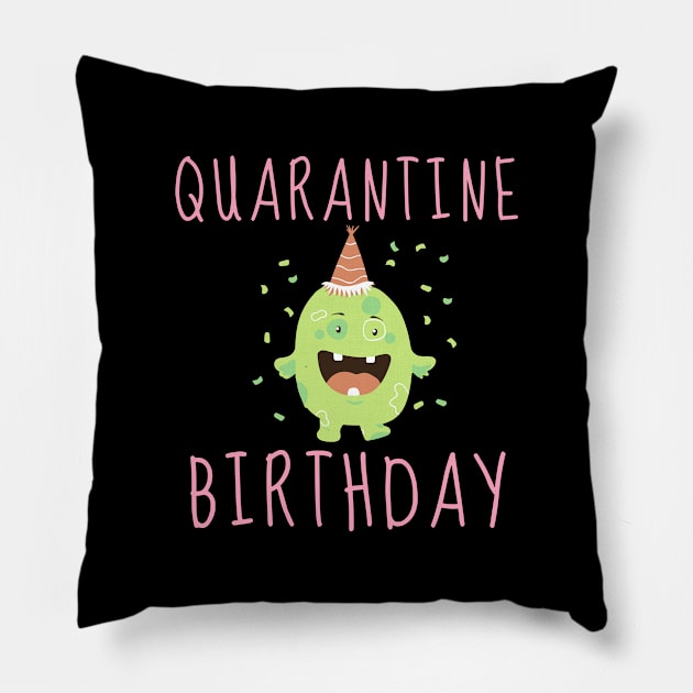 Quarantine Birthday Monster Party Cake Balloons Stay Home Virus Cute Animals Pets Funny Pandemic Shirt Cute Gift Sarcastic Happy Fun Inspirational Motivational Birthday Present Pillow by EpsilonEridani