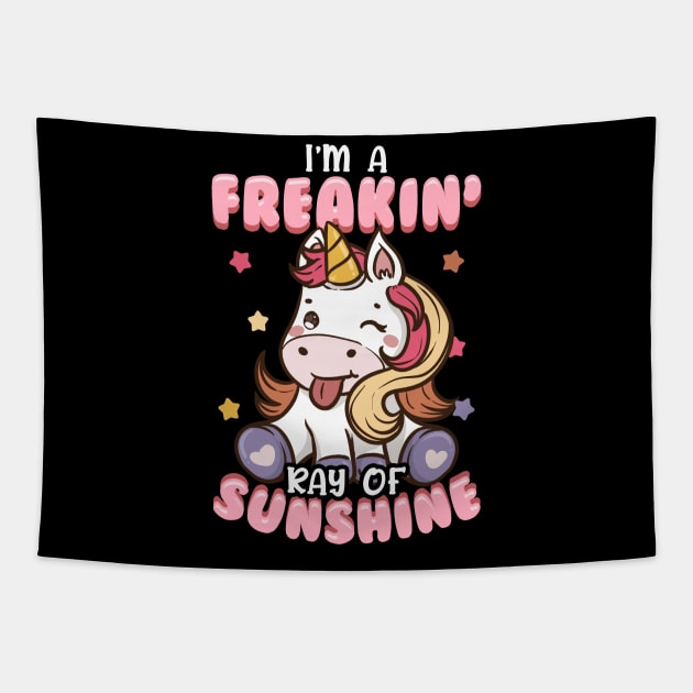 I'm A Freakin' Ray of Sunshine Unicorn Rainbow Tapestry by theperfectpresents