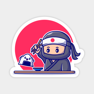 Cute Ninja Eating Onigiri With Chopstick Magnet