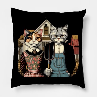 Retro American Gothic Cat Mom Cat Dad Gifts Funny Cat Pillow