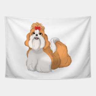 Red & White Shih Tzu Dog Tapestry