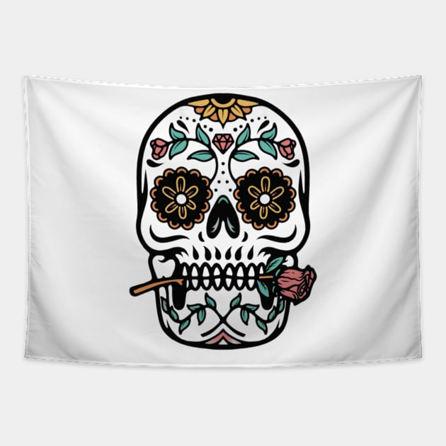 Mexican ornament skull Tapestry by Rakos_merch