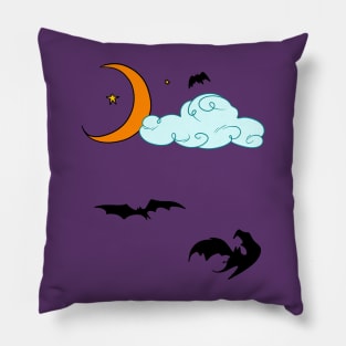 Moon Cloud Stars and Bats Pillow