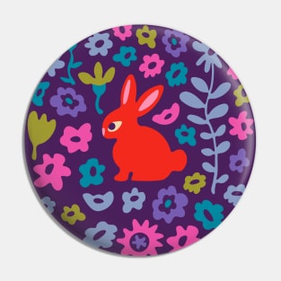 BUNNY RABBIT Cute Baby Animal with Flowers in Bright Red - Kids Easter Spring and 2023 Year of the Rabbit - UnBlink Studio by Jackie Tahara Pin
