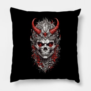 Demon skull head with red horn Pillow