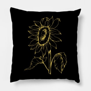 Yellow Sunflower Outline Sketch Pillow