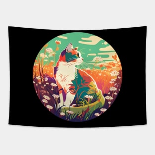 Funny Cute Kitty Cat Flower In The Meadow Colorful - Cat Lover Tapestry