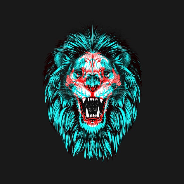 Lion Skull Interactive Red&Blue Filter T-Shirt by RedAndBlue