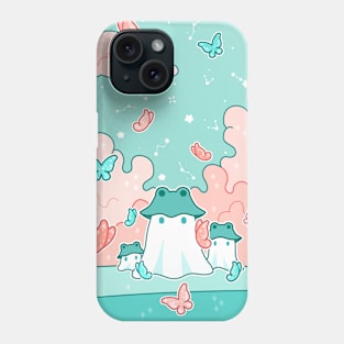 Three ghosts in frog hats in a butterfly field Phone Case