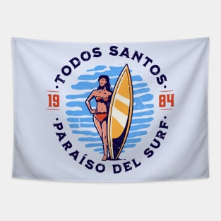 Vintage Todos Santos, Mexico Surfer's Paradise // Retro Surfing 1980s Badge B Tapestry