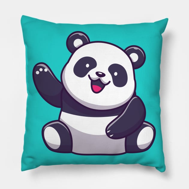 Cute Panda Waving Hand Cartoon Pillow by Catalyst Labs