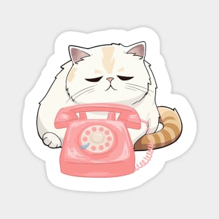 Sad Cat and Retro Rotary Dial Phone Magnet