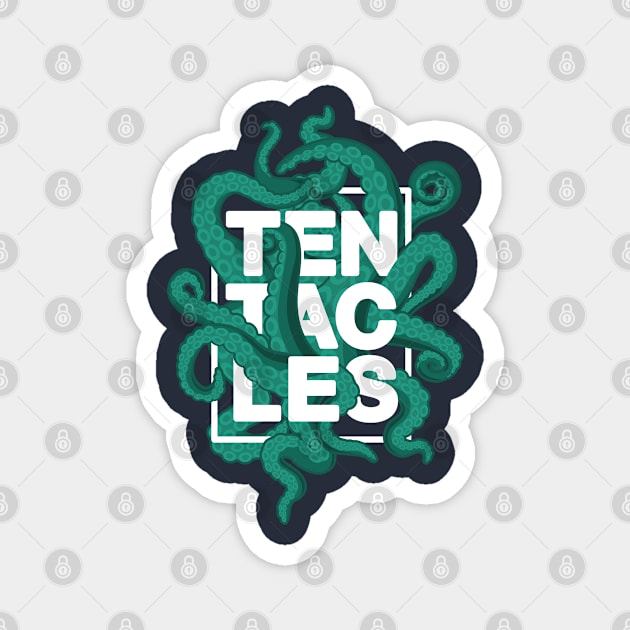 Tentacles – Green (white-out) Magnet by andrew_kelly_uk@yahoo.co.uk