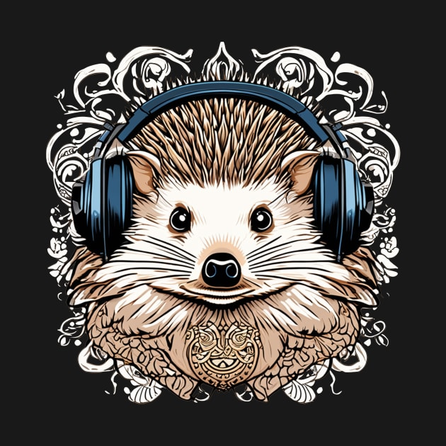 Hedgehog listening to music headphones animal by Edgi