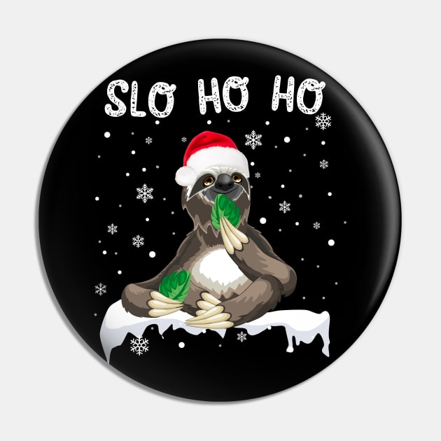 Slo Ho Ho Christmas Sloth With Santa Hat Pin by TeeSky