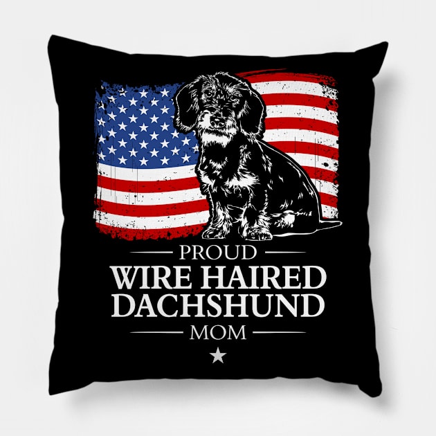 Proud Wire Haired Dachshund Mom American Flag patriotic dog Pillow by wilsigns