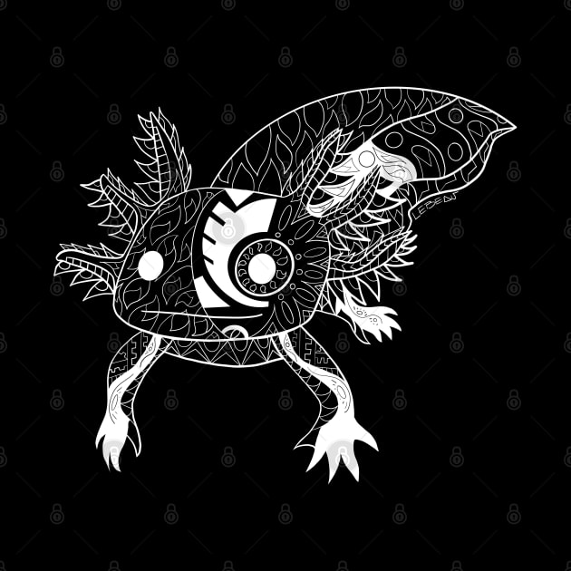 axolotl in black magical glitch in ecopop pattern mandala by jorge_lebeau