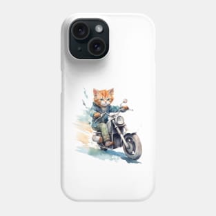 Ginger Cat, Motorcycle, Watercolor Phone Case