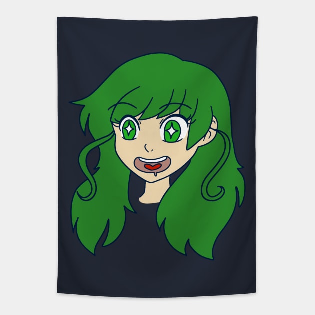 Happy Green Haired Girl Tapestry by saradaboru