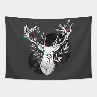 Fading Away - Glitching Abstract Deer Illustration in Black and White Tapestry