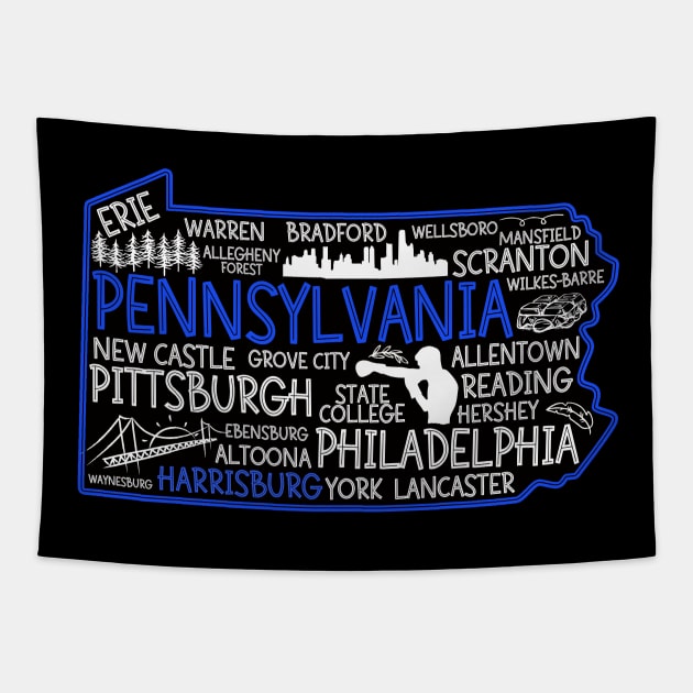 Harrisburg Pennsylvania cute map, Erie, Bethlehem, Scranton, Lancaster, Levittown, Tapestry by BoogieCreates