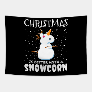 Christmas Is Better With A Snowcorn - Christmas snow unicorn gift Tapestry