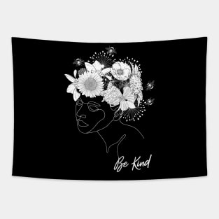 BE KIND Kindness Matters Line Art Floral Tapestry