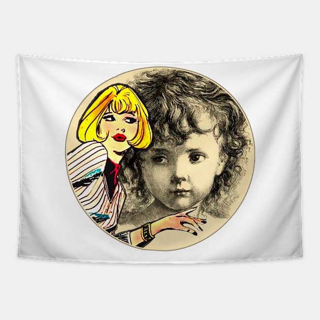 Blonde girl and baby Tapestry by Marccelus