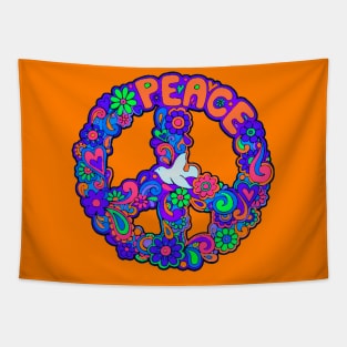 Blue Peace and Love Symbol Tapestry