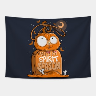 Festive Pumpkin and Graveyard - Fall is My Spirit Season Tapestry