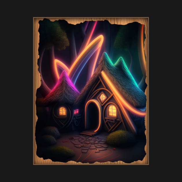 High Fantasy Woodland Huts Neon Glow by Relentless Bloodlines