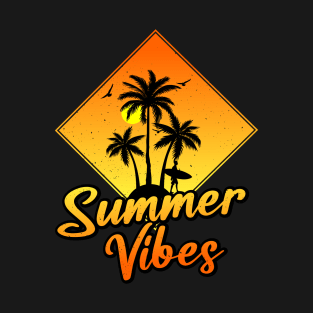 Retro Sunshine Summer Palm Trees Beach Tropical Summer Vibes T-Shirt