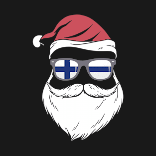 Patriotic Hipster Santa Finland flag sunglasses christmas beard T-Shirt