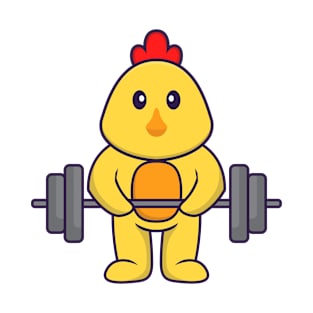 Cute chicken lifts the barbell. T-Shirt