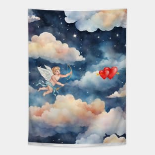 Cupid in the clouds in the starry sky Tapestry