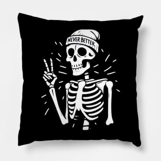 Halloween Never Better Skeleton Peace Sign Pillow