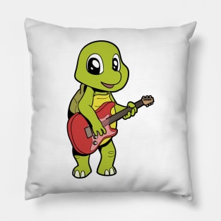 Cartoon turtle playing electric guitar Pillow