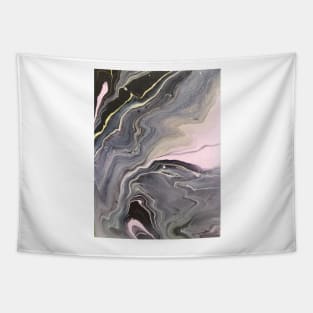 Pink, white, yellow, grey, black acrylic pour Tapestry