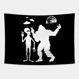 Bigfoot And Alien Take Selfies Tapestry