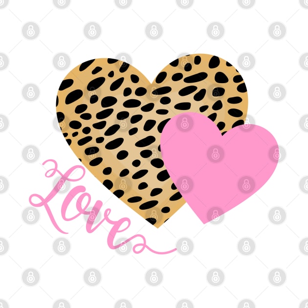 Cheetah Fur Pattern and Pink Hearts with Love Text by RageRabbit