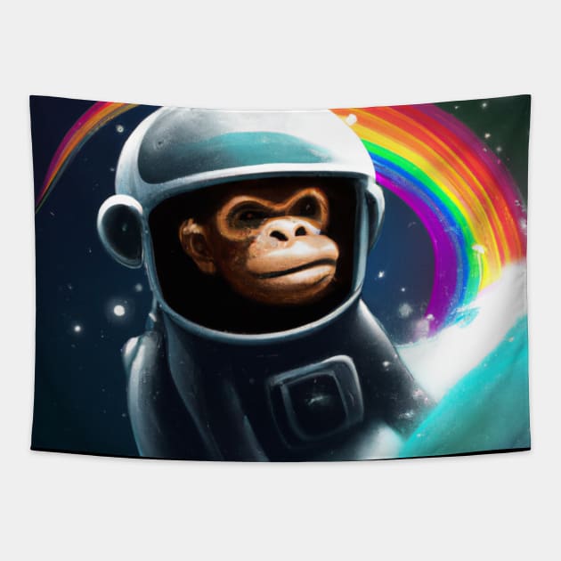 Astronaut Rainbow Monkey Tapestry by Oviseon