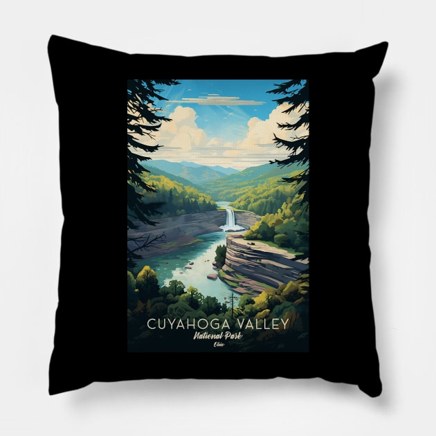 Cuyahoga Valley National Park Travel Poster Pillow by GreenMary Design